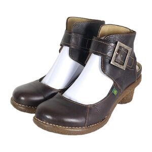 EL Naturalista Women's US8,5 EU39 Brown Leather Closed-Toe Open Back Heels Shoes